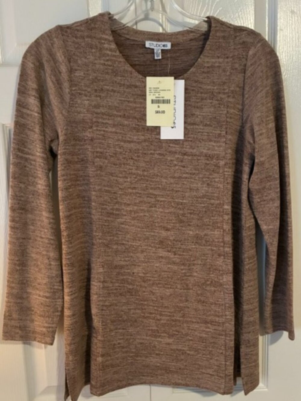 Studio 65 Suzanne's Heather Brown Space Dye Knit Tunic Top Small NWT
